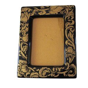 Vintage Black Ceramic Wall Picture Frame With Gold Flowers Taiwan